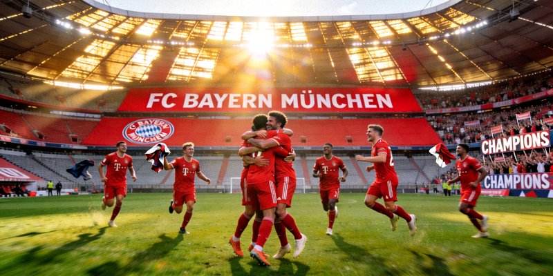 拜仁慕尼黑球员在安联球场庆祝胜利